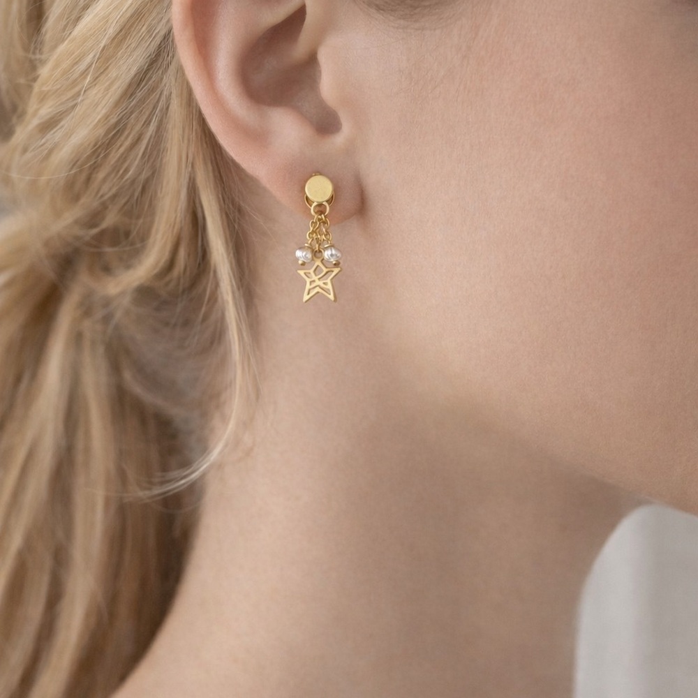14K Gold Gioielleria Ruffo Star Drop Earrings | Italian Gold Dangle Celestial - Picture 3 of 8